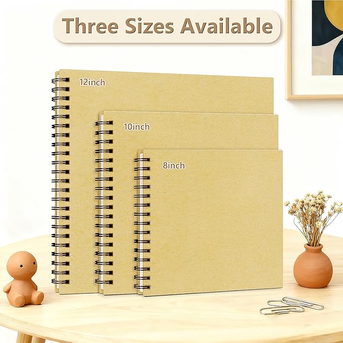 popotop 12x12 Inch Scrapbook Photo Album, 60 Page Decorative Kraft Paper Book for 4x6 5x7 6x8 Pictures, DIY Memory Photo Albums as Gifts for Wedding Baby Christmas School Family