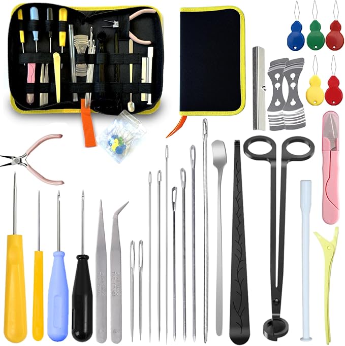 DIY Candle Making Supplies with Organizer Bag Mold Hook&Eye Punch Needle,Big Hole Long Needle Awl for Candle Making,Wick Trimmer& Dipper,Candle Tool Inserting Wick for Beginner