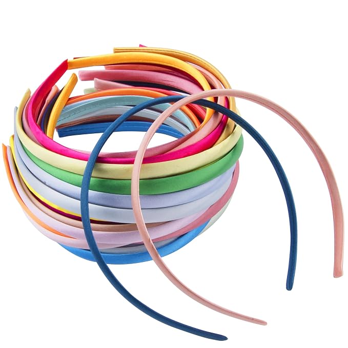 Duufin 30 Pieces Satin Headbands for Girls Colorful Satin Covered Headbands