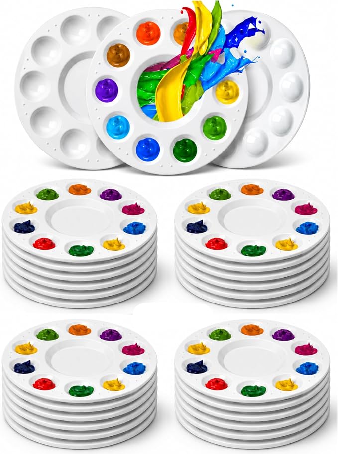 Mr. Pen-Bulk Round Paint Tray Palettes, 24 Pack | Plastic White Palettes for Students, Kids, DIY, Craft, Art Class, Painting, Paint Holder