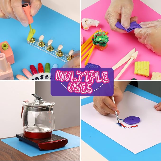 LEOBRO Silicone Mat for Resin Molds, 2 PCS 15.7" x 11.7" Playdough Mat, Silicone Mats for Crafts, Jewelry Resin Molds Mats, for Clay, Paint, Blue & Rose Red