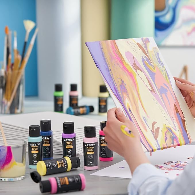 ARTEZA Canvas Panels Multi-Pack, 28 Blank Canvas Boards, 5 x 7, 8 x 10, 9 x 12 and 11 x 14 in, 100% Cotton Pre-Primed Painting Canvases for Acrylic, Oil, Gouache, Pouring, and Crafts