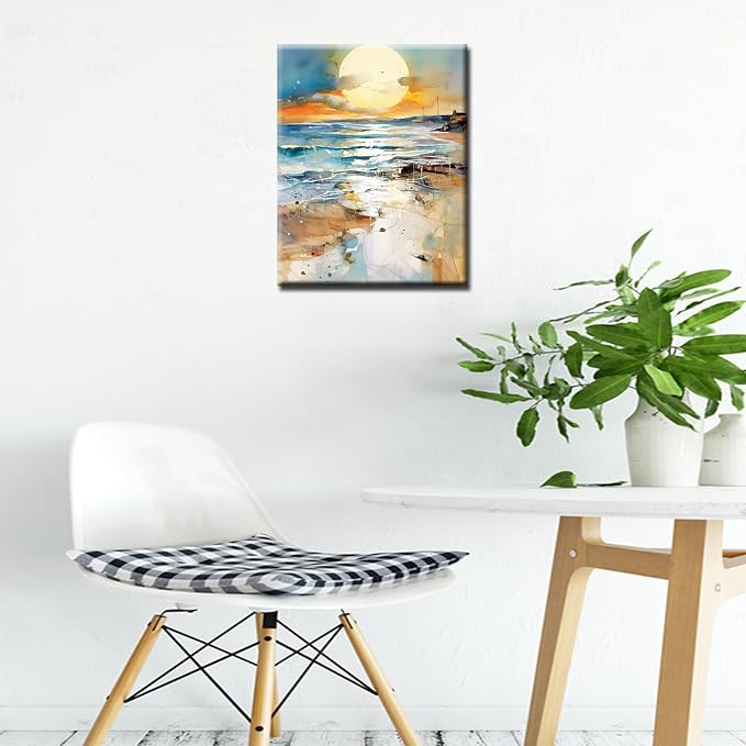 Paint by Number Sunset Beach Sea Landscape Abstract Beach DIY Painting On Canvas with Brushes Acrylic Paints Perfect for Paint by Numbers for Adults and Kids Students Beginner 16x20 Inch（DIY Frame）