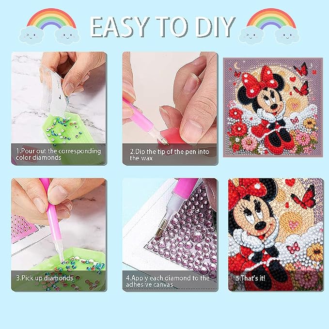 Fuinkqe Kids Diamond Art Kits for Girls,Diamond Art for Kids Ages 6-8-12,Easy Small Diamond Painting Kits for Kids Crafts for Gifts and Home Decor 7X7 Inch