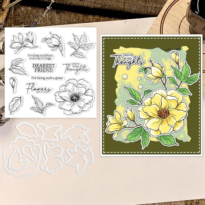 Clear Stamps and Metal Cutting Dies Set for Card Making Scrapbooking, DIY Craft Stamps and Dies Kit for Journaling, Albums, Greeting Cards, Holiday Cards, Birthday, Christmas (YX1677)