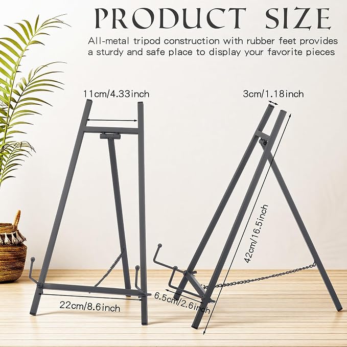 Leinuosen Metal Easel Stand 16.5" H x 8.7" W x 4.3" D Table Top Easel Stand for Display Tripod Art Picture Mirror Modern Plate Holder for Display Book Photo Wedding Sign (Grey,1 Pcs)