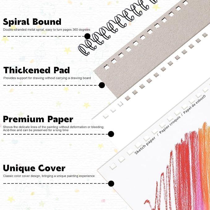 12 Pack Sketch Books 9 × 12 in, Spiral Bound, Acid-Free Paper | 30 Sheets Each, 68lb/100gsm Paper, Hardcover with Backboard, Lay-Flat Spiral, for Kids Beginners & Artists