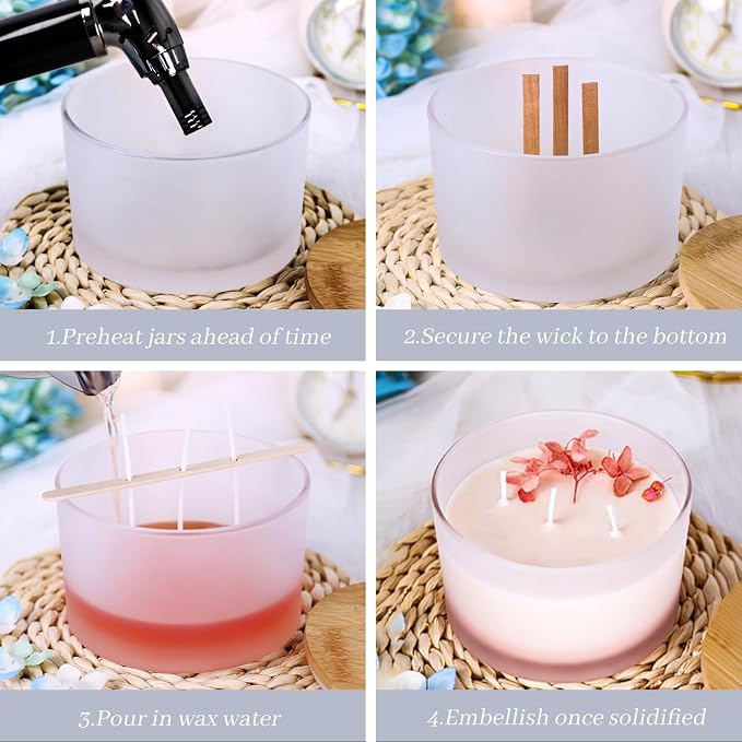 CONNOO 6 Pack 24oz Frosted Glass Candle Jars with Airtight Bamboo Lids