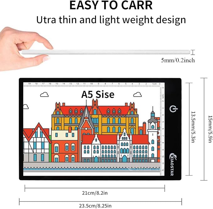XIAOSTAR Light Box Drawing Pad A5, Tracing Board with Micro USB Cord Charge Cable and Brightness Adjustable for Artists, AnimationDrawing, Sketching, Animation, X-ray Viewing (A5) Not Rechargeable