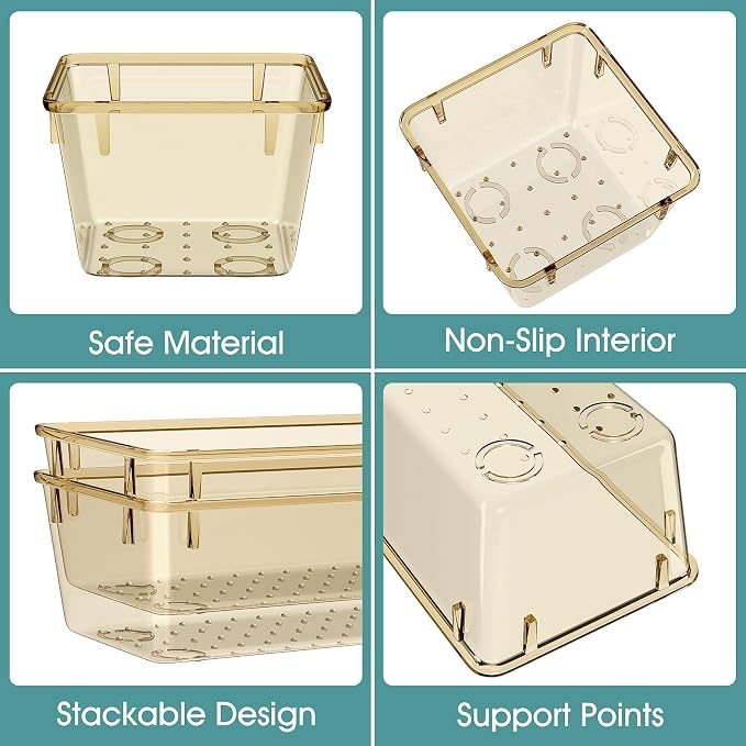 25 PCS Plastic Drawer Organizer Set, Makeup Organizers and Storage Bins | 4 Sizes Desk Drawer Divider Organizers and Storage Bins for Jewelry, Gadgets for Kitchen, Bedroom, Bathroom, Clear Champagne