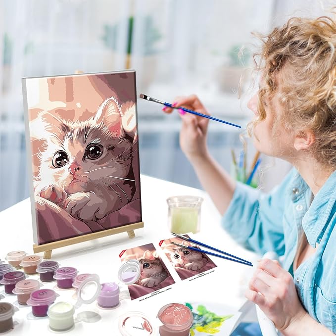ATDMS Cat Paint by Numbers Kit for Adults with Frame, 8x12 Inch