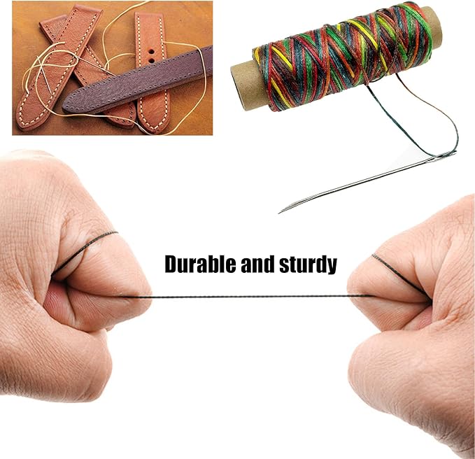 2 PCS Leather Sewing Waxed Thread, Each of 33 Yards 150D Sewing Thread Cord for Leather Craft DIY Supplies, Shoes Repairing, Black and Colourful