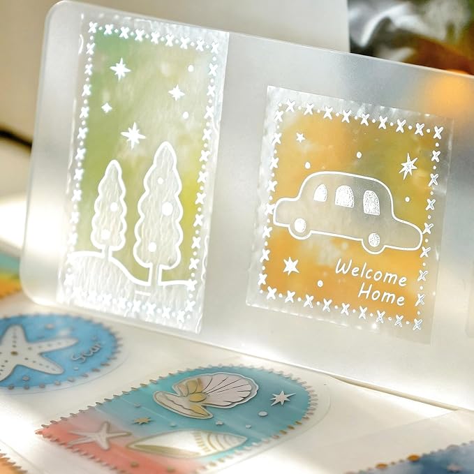 Doukado 80 Pcs Silver Foil PET Stickers, Watercolor Aesthetic Decals Set