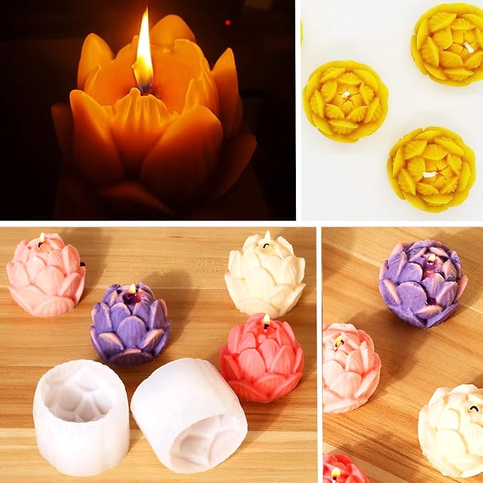 2PCS Lotus Sphere Candle Molds with Mold Punch Needle Large-Eye Wicking Needle for Candle Making Lotus Flower Ball Mold for Decoration Scented Candle DIY Clay Craft Soap Flower Specimen