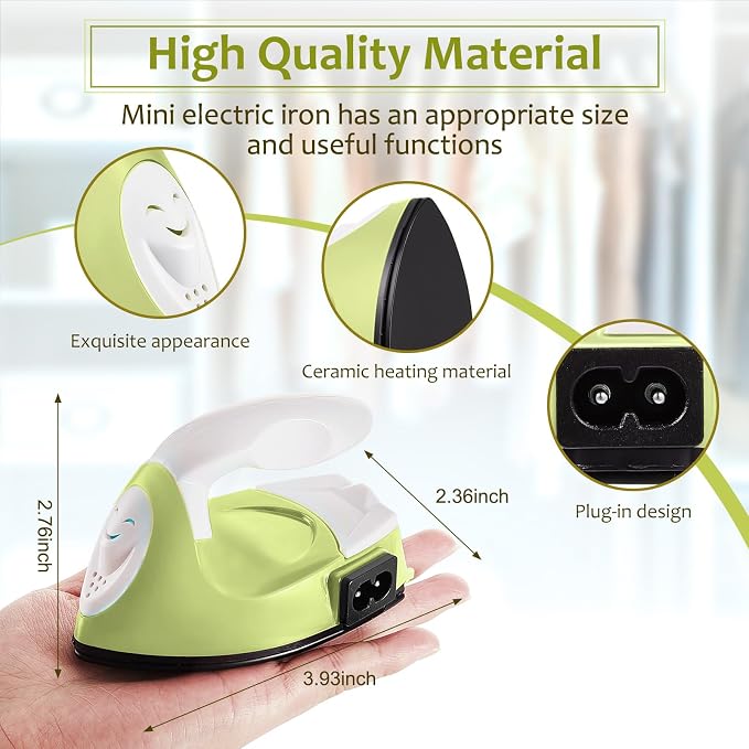 Honoson Mini Craft Iron Mini Heat Press Small Iron 3.93 x 2.36 x 2.76 in Portable Handy Tiny Flatiron with Charging Base Accessory for Fuse Bead Patch DIY Heat Transfer Vinyl(Fruit Green)