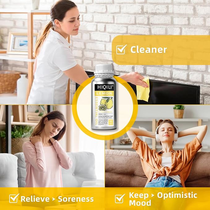 HIQILI Lemon Essential Oil for Cleaning, Skin & Diffuser