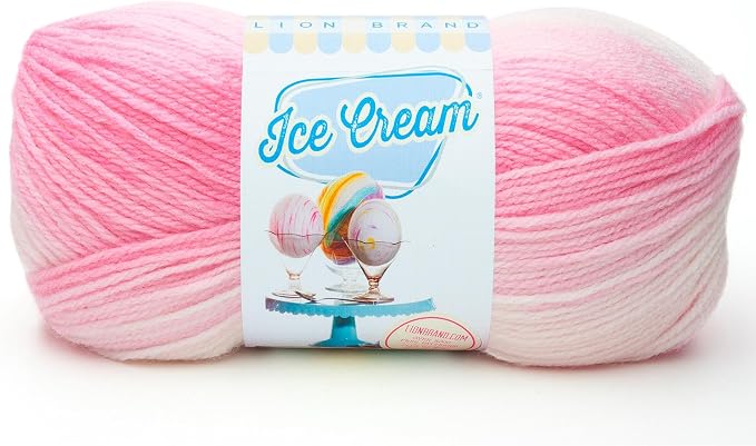 Lion Brand Yarn (1 Skein) Lion Brand Yarn ice Cream Baby Yarn, Strawberry