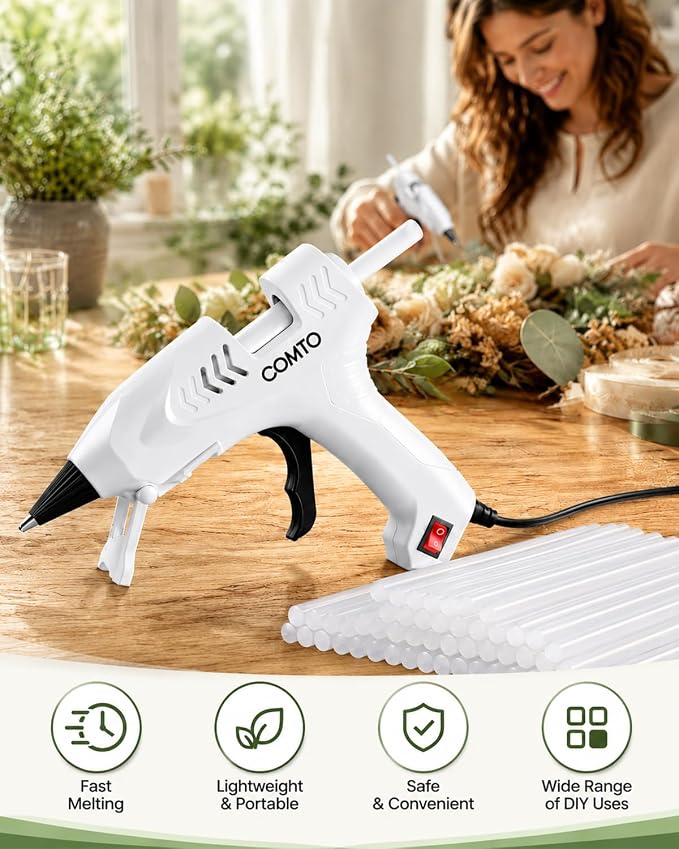 Mini Hot Glue Gun with 30 Glue Sticks, White
