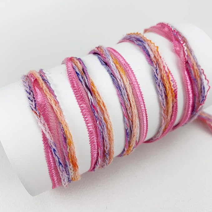 Hand-Blended Multifiber Multicolored Fancy Yarn with Subtle Shimmering Threads for Knitting Crocheting Crafts DIY, Set of 3 Rolls (Orange Pink)