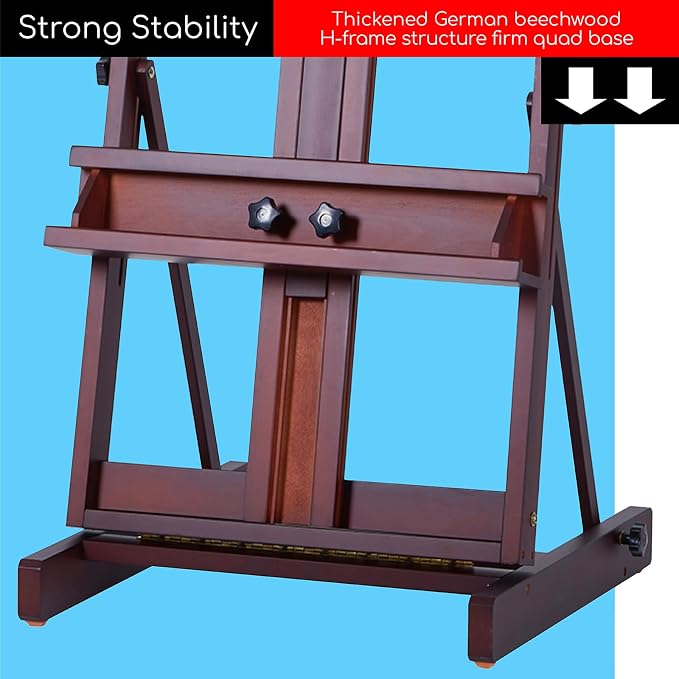 MEEDEN Art Painting Easel, Beech Wood Studio Easel 53" to 91"H, Holds Canvas to 78", Large Professional H-Frame Easel Stand with Storage Tray, Adjustable Floor Easel for Artists & Adults, Deep Walnut