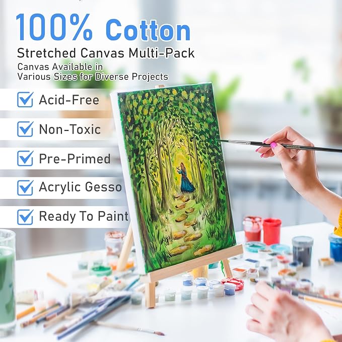Gotideal Canvas for Painting, 20 Pcs Multi Pack Stretched Paint Canvas | Blank Painting Canvases for Acrylic,Oil,Art Supplies for Artists,Adults 3x3,5x7,8x10,11x14 5pcs of Each