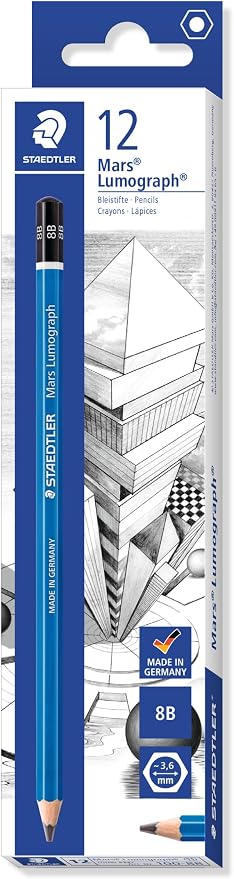 STAEDTLER Mars Lumograph 8B Graphite Art Drawing Pencil, Soft, Break-Resistant Bonded Lead, 12 Pack, 100-8B