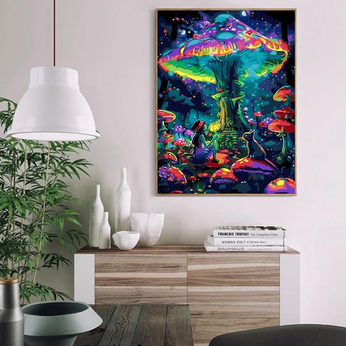 Paint by Numbers Kit for Adults,Magic Mushroom Paint by Number 16x20 In | Paint by Number for Beginner,Adult Paint by Number,HD Color Canvas,DIY Tool Kits,Stress Relief Craft,Great Gift,Without Frame