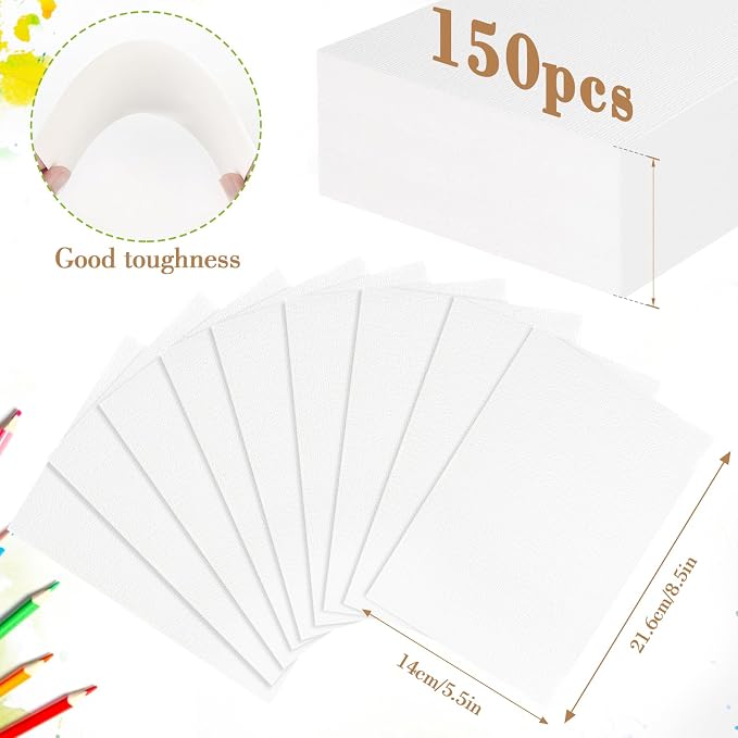 150PCS 5.5x8.5 Watercolor Paper Bulk, 140lb/300g Cold Press Thick Water Color Paper Pad for Child Adult, White Art Paper for Drawing Painting Markers Gouache, Textured Cotton Paper Sheets