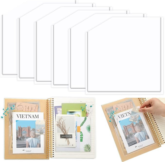 Tinlade 6 Pcs Clear Adhesive Corner Pockets for Planners 6 x 6 Inch