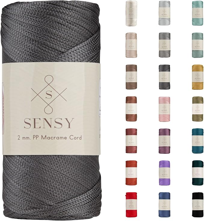 Sensy Premium 2mm 251 Yards Polyester Rope 100% Polypropylene Cord Macrame Cord 2mm Crochet Bag Cord Macrame Rope Crochet Thread Gift for Knitter (Anthracite)