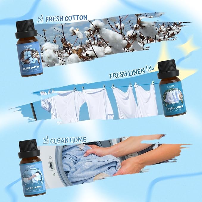 SALUBRITO Clean Diffuser Oils Set, Premium Essential Oils Set for Diffuser, Candle, Soap Making, Fresh Cotton, Clean Home, Fresh Linen, Soft Powder, Blossom Soap, Mint, Fragrance Oil