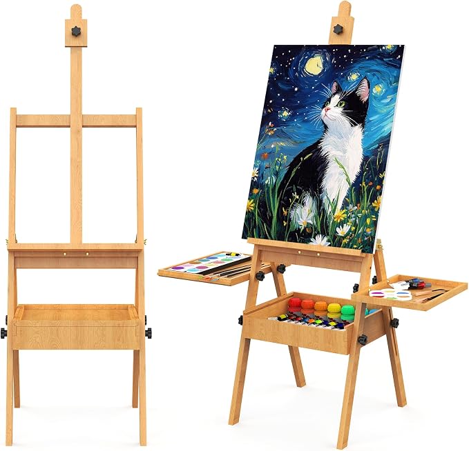 Large Beech Wood H-Frame Easel, Professional Painting Easel with 2 Palette | Multi-Function Studio Easel, Professional Foldable Artist Easel Stand for Painting, Holds Canvas Art up to 36"