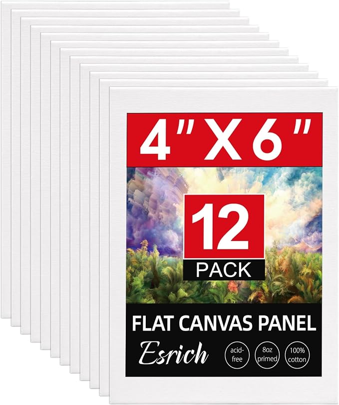 ESRICH 12 Pack 4x6 Inch Small Canvases for Painting, Painting Canvas 4x6 Inch Cotton Primed Acid Free Mini Blank Canvas Panels for Oil Paint,Watercolor,Acrylic Paint, Gouache, Tempera