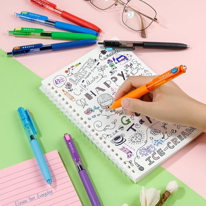FIOVER Colored Gel Pens, 0.5mm Fine Point Smooth Writing Colorful Pens