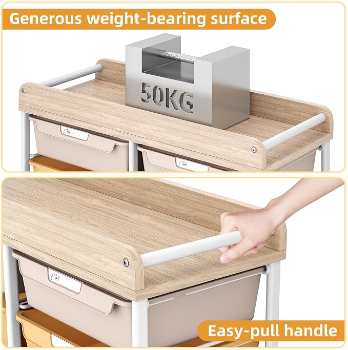 10 Drawer Rolling Storage Cart with Wood Top for Classroom Crafts Colorful | Easy Setup, Large Capacity, Sturdy Build, Lockable Mobility, For office, classroom and home supplies