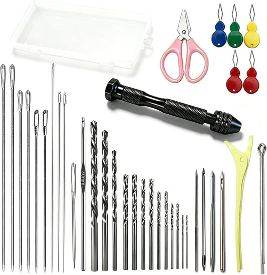 39PCS Professional Candle Making Kit with Soy Candle Wicks,Extra Long Big Hole Wicking Needle Hand Twist Drill Bits with Storage Bag,Mold Punch Set with Hook Eye for Inserting Candle&Mold Wicks