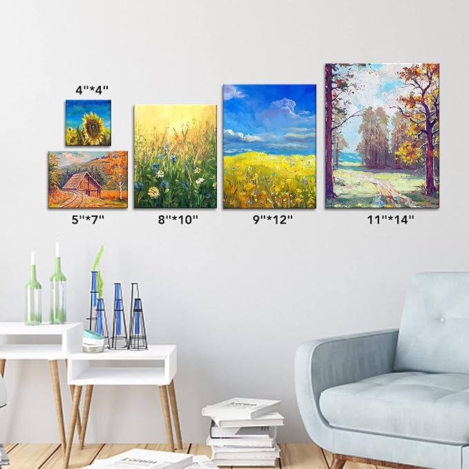 ESRICH Canvas Boards for Painting-21 Pack Blank Flat Canvas Boards-4x4, 5x7, 8x10, 9x12, 11x14, Round Canvas D8, D10, Cotton Primed Canvas Panels, Painting Canvas for Oil, Acrylic, Watercolor.