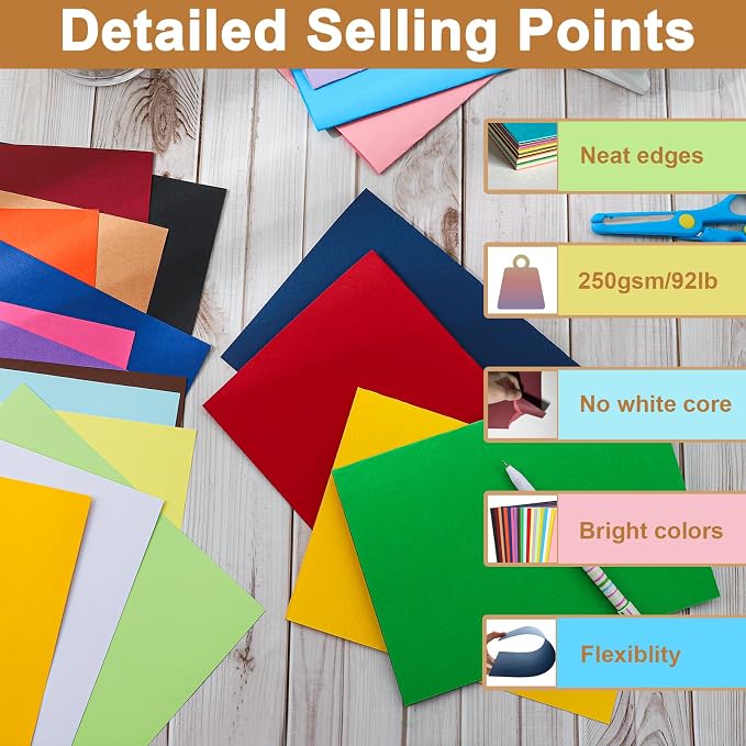 Silunkia 100 Sheets 20 Colors Cardstock 5 Assorted Size Craft Paper 75lb