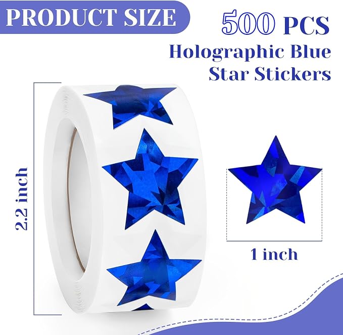 Imeepa 500PCS Holographic Blue Star Stickers, 1" Reward Labels