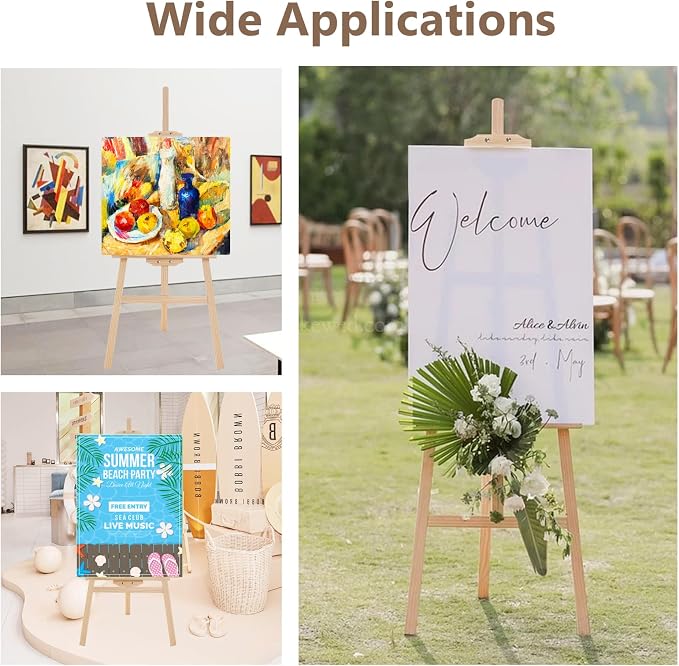 Falling in Art Adjustable Wooden Easel Stand for Painting&Display, Natural | Folding Art Easel for Display, Drawing, Wedding Sign and Poster, Suitable for Kids and Adults, Holds Up to 42"