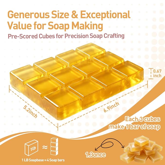 Melt and Pour Soap Base, Pre-Cut DIY Soap Bars Craft, 1LB Honey