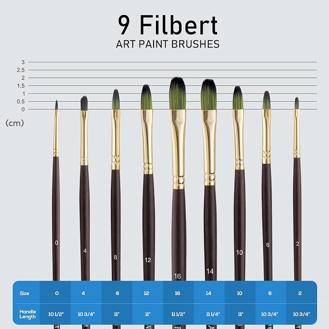 Falling in Art 9 PCS Long Handle Filbert Brushes Set