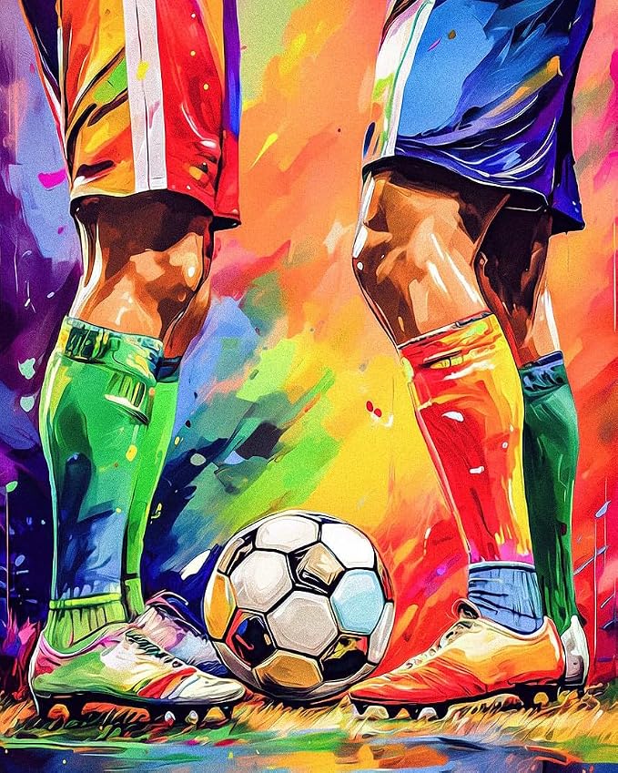Paint by Numbers Kit for Adults, Soccer Match Number Painting, 16 x 20 Inch | DIY Adult Paint by Number Kit on Canvas for Beginners, without Frame, Sports Wall Decor, Stress Relief Craft Gift