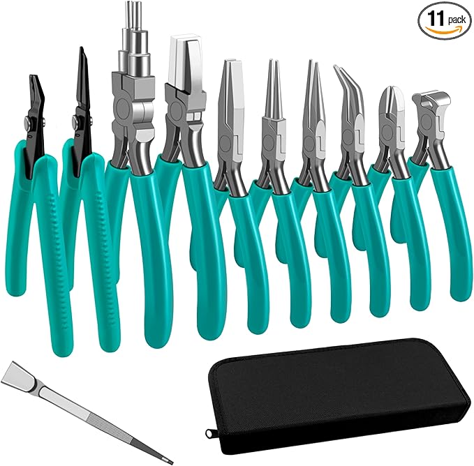 C&T 11-Piece Jewelry Plier Sets,Jewelry Making Tools Kit, Micro Jewelry Pliers Set, Stainless Steel Tweezers with Storage Pouch, Pliers set for Jewelry Making Supplies