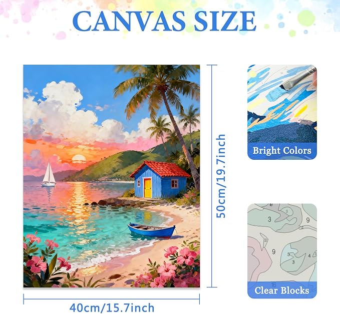 MIRCVSH Scenery Paint by Numbers Kit for Adults Beginner,Beach Cottage Landscape Paint by Number Kits on Canvas,DIY Unframed Acrylic Watercolor Painting by Number for Home Decor Gift 16x20 Inch.