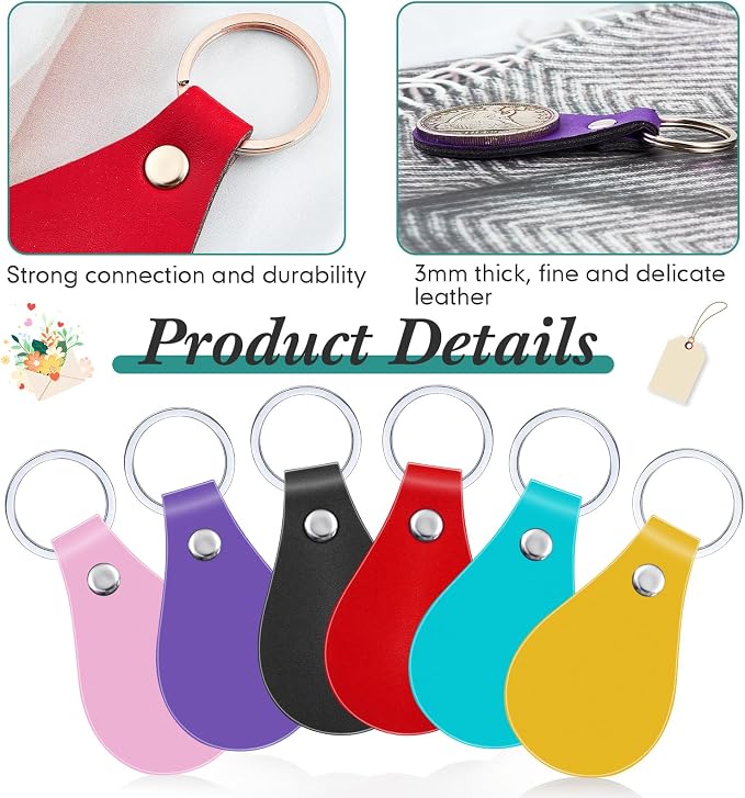 Taiyin 30 Pcs Leather Key Fob Kit PU Leather Keychain Blanks, Assorted