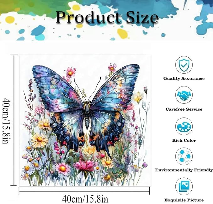 TCDZMYGS Butterfly Paint by Numbers Kit for Adults Beginner,Wild Flowers Adult Paint by Number Kits on Canvas Without Frame,DIY Acrylic Oil Painting by Numbers Kits for Home Wall Decor 16x16 inch