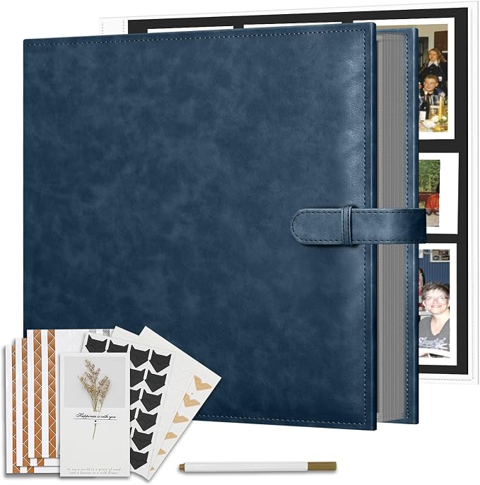 Vienrose 15"x13" Scrapbook Album Gift Set Faux Leather DarkBlue 100 Pages