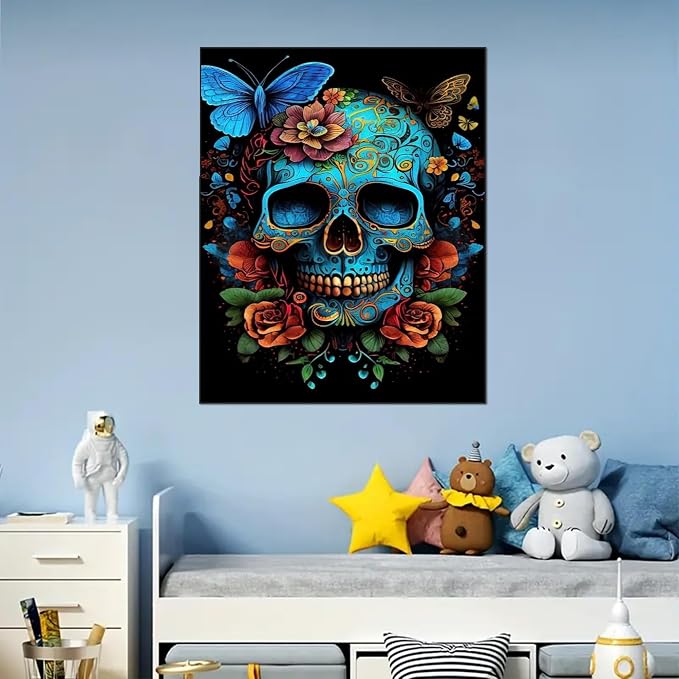 Arttoplus Skull Paint by Numbers Kit for Adults Beginner 16x20 inch | Butterfly Adult Paint by Number Kits on Canvas, Skeleton Oil Painting by Number for Gift Home Wall Decor (Without Frame)