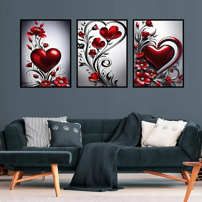3 Pack Diamond Art Kits for Adults, Flowers Diamond Painting Kit 12x16 inch